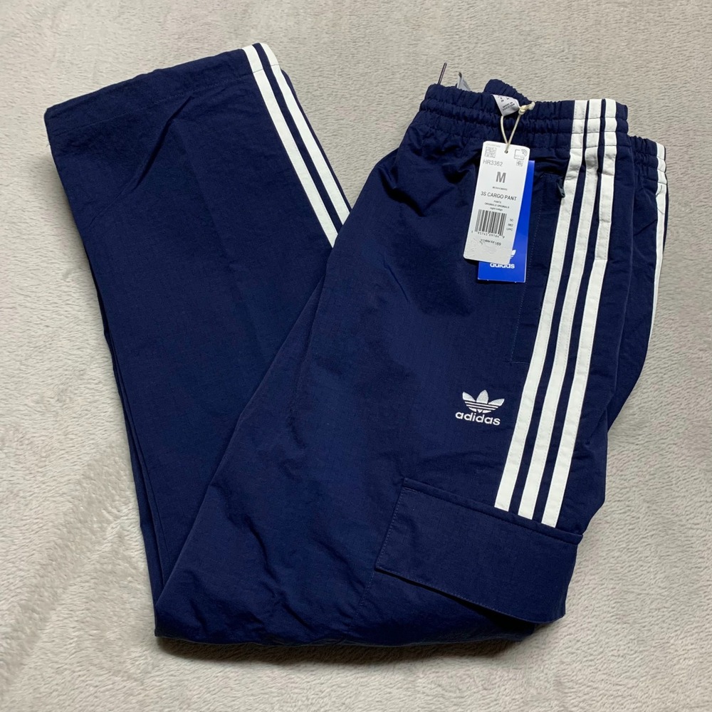 NWT Adidas Adicolor Men's M Originals 3 Stripe‎ Cargo Pants Blue HR3362 MSRP $80